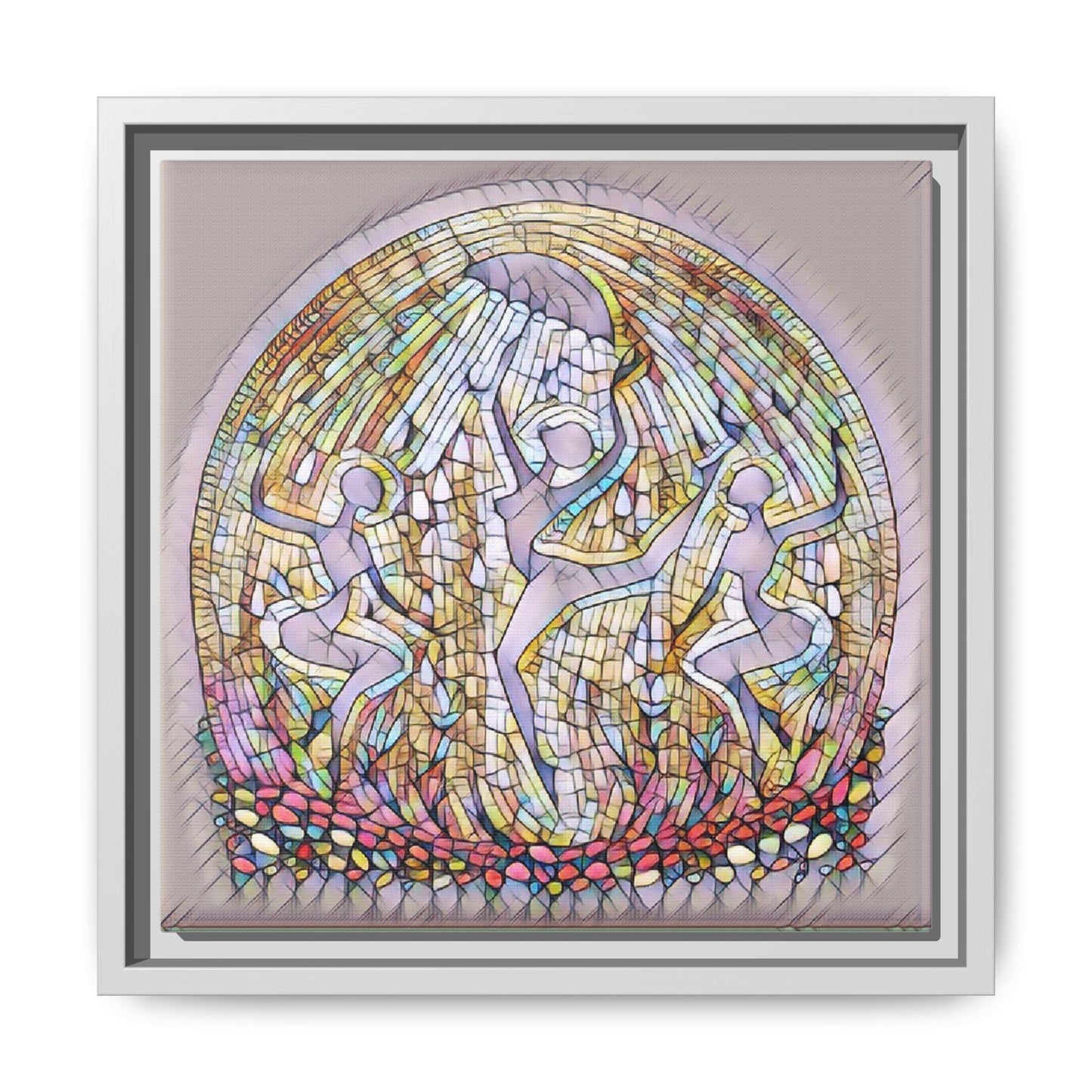 Framed Canvas Art - Stained Glass Dance Trio (Matte Multi-Color)