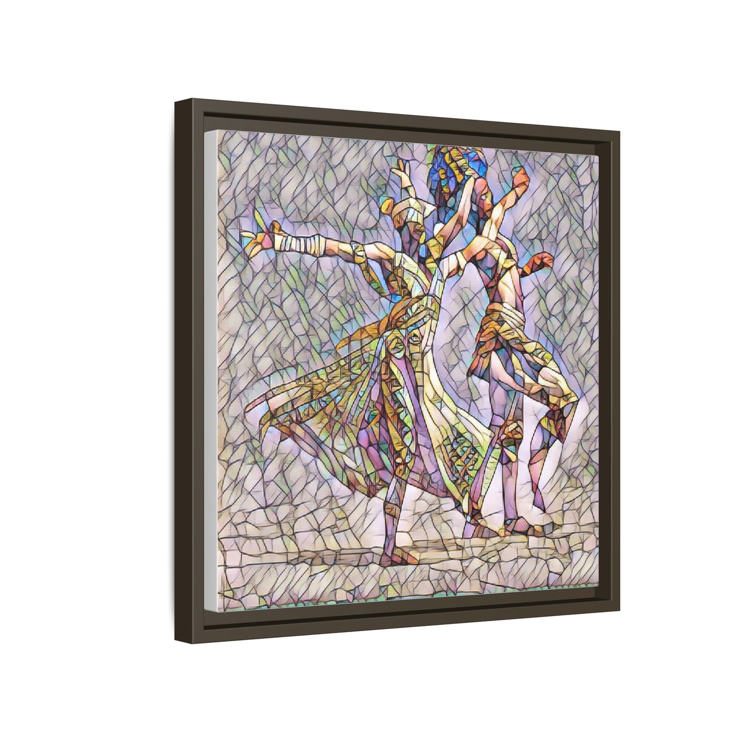Framed Matte Canvas Wall Art — Abstract Dancers in Stained Glass Style