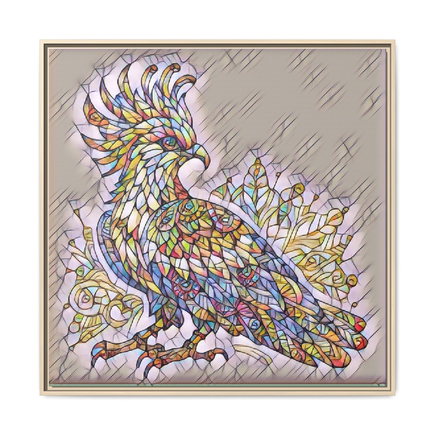 Colorful Stained-Glass Cockatoo Matte Framed Canvas