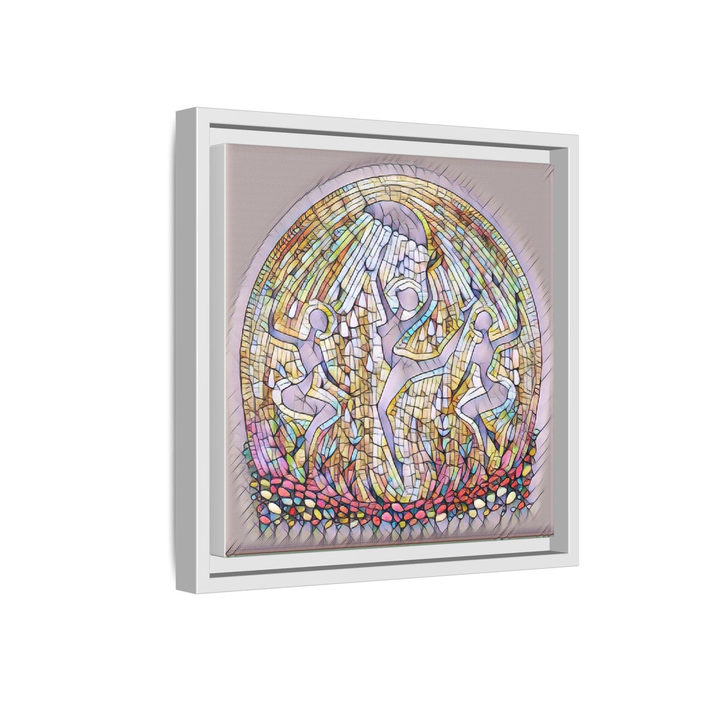 Framed Canvas Art - Stained Glass Dance Trio (Matte Multi-Color)