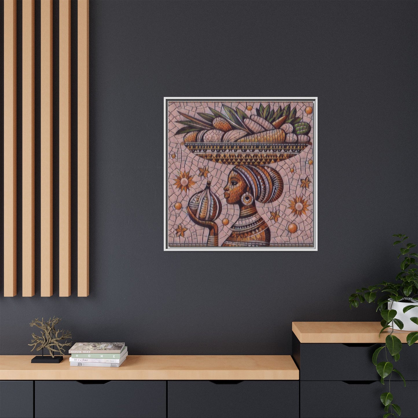 Egyptian Mosaic Goddess Matte Framed Canvas Wall Art