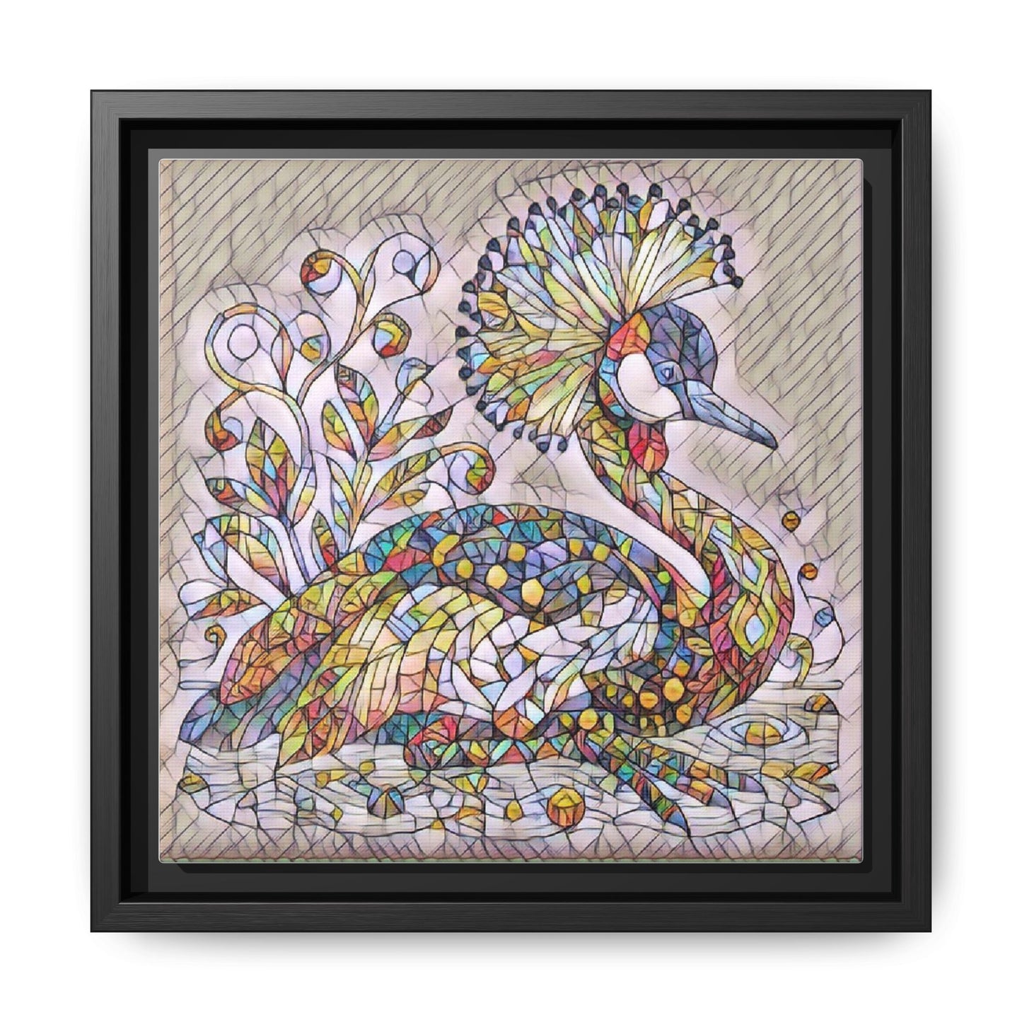 Colorful Peacock Mosaic Framed Canvas Art