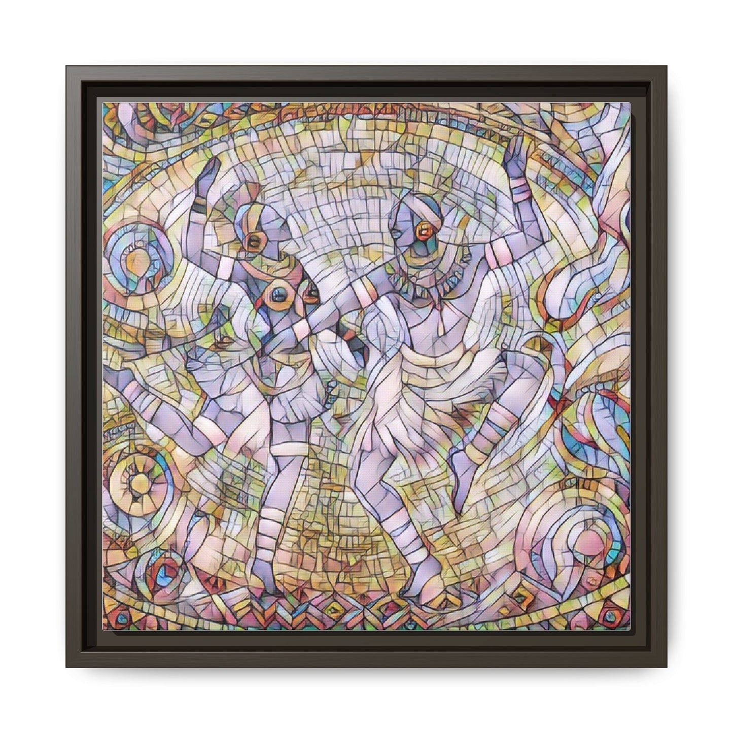 Abstract Dancers Matte Framed Canvas Wall Art — Multi‑Color Stained Glass Style