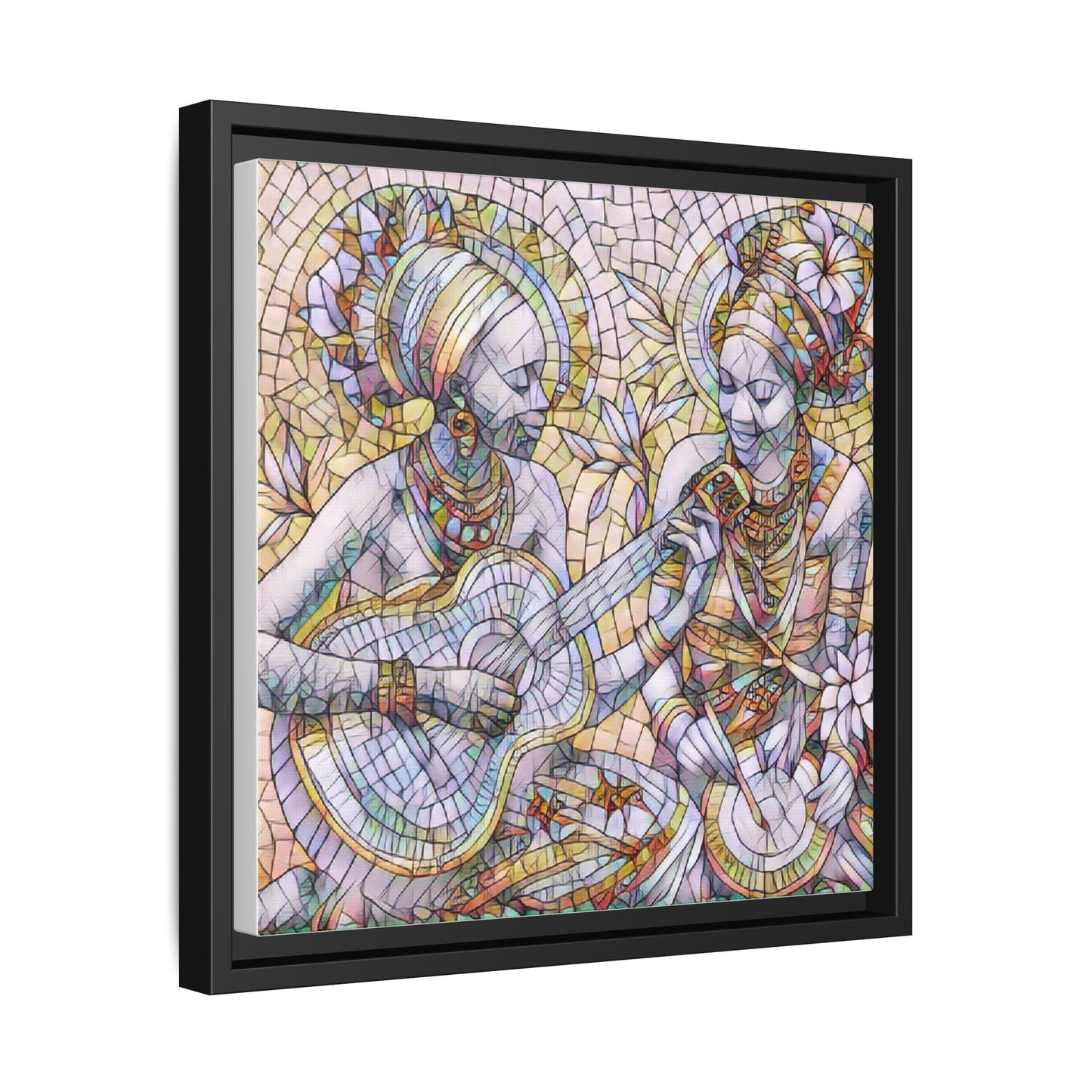 Framed Canvas Art – Colorful Mosaic Musicians Wall Decor