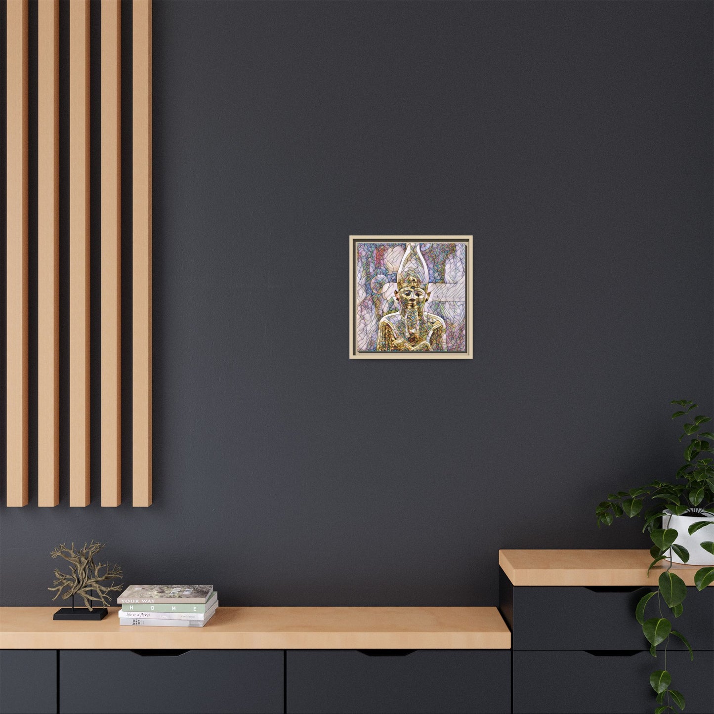 Egyptian Pharaoh Stained-Glass Style Matte Canvas Print, Framed