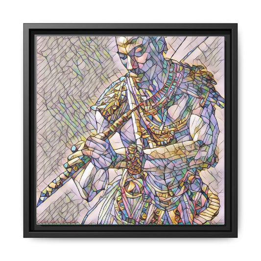 Stained Glass Warrior Framed Canvas Art — Multicolor Mythic Figure