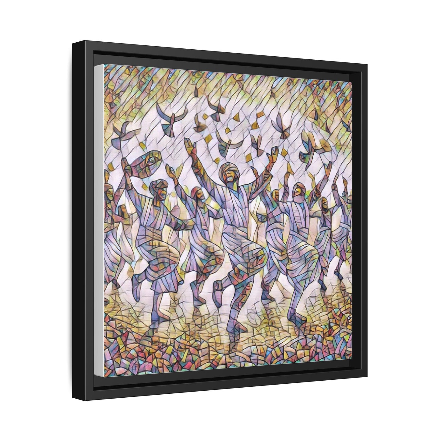 Framed Canvas Art - Joyful Dancers with Doves (Multicolor)