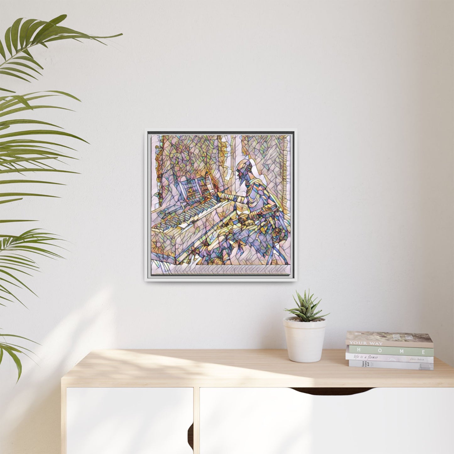 Framed Matte Canvas Art — Colorful Abstract Musician at Piano
