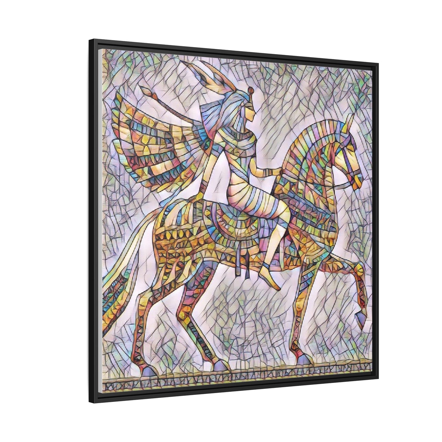 Stained-Glass Style Egyptian Horseman Framed Canvas Print