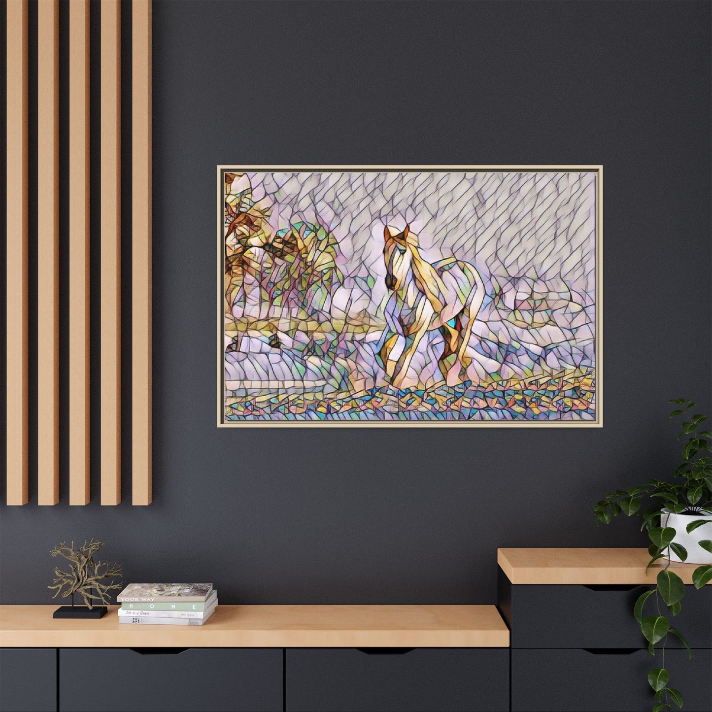 Abstract Stained-Glass Horse Matte Canvas Framed Wall Art