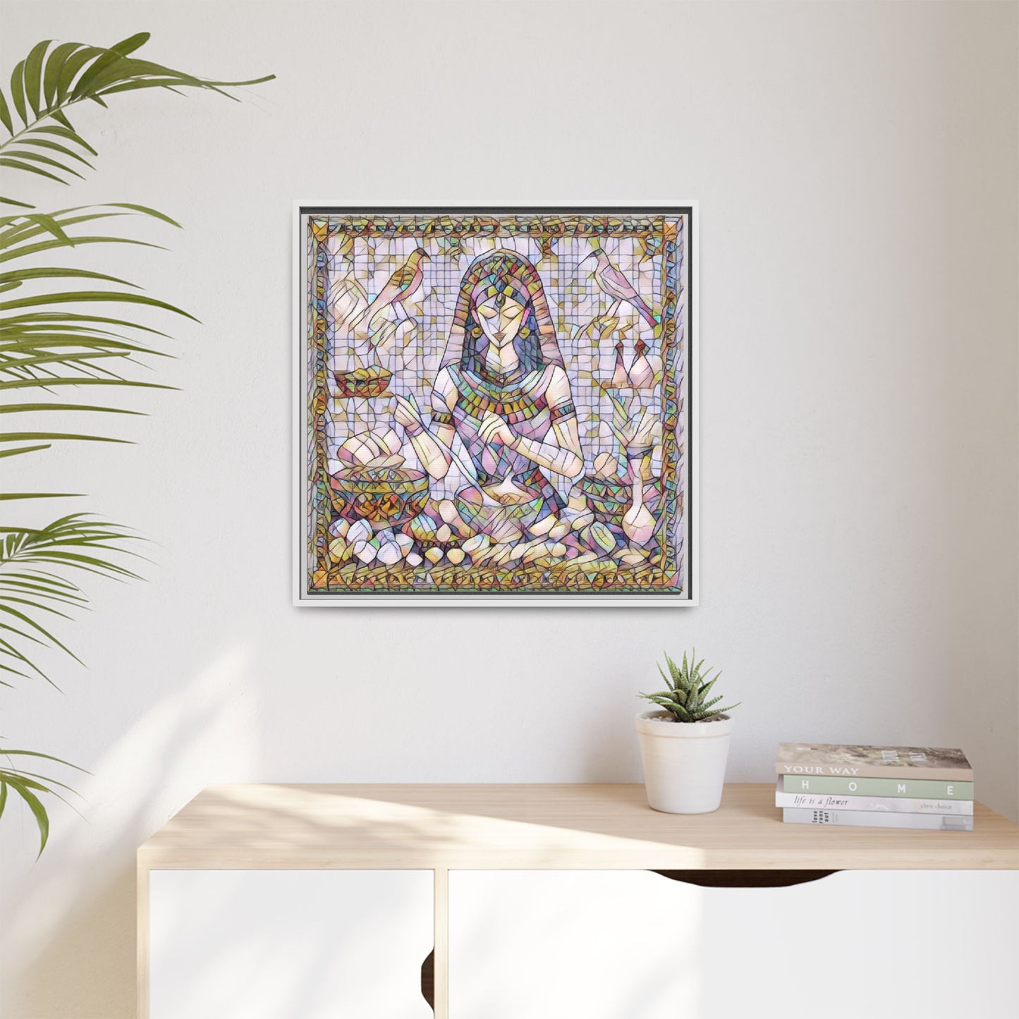 Egyptian Goddess Mosaic Framed Canvas Art