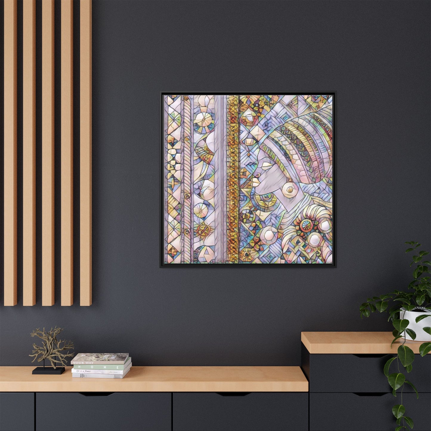Afrocentric Stained-Glass Portrait Matte Framed Canvas