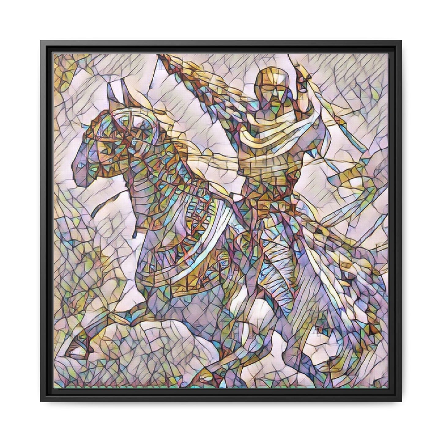 Framed Matte Canvas Print — Stained Glass Knight on Horse Artwork