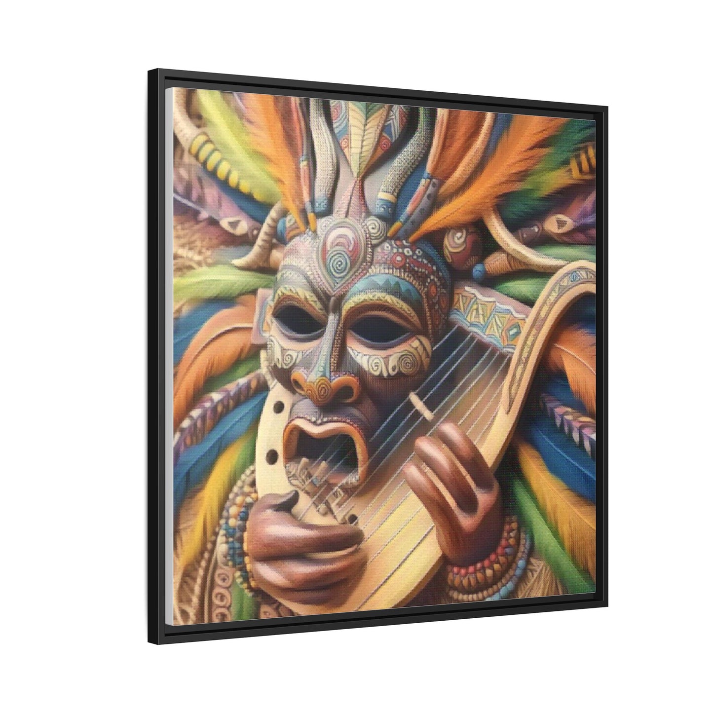 Colorful Tribal Mask Canvas — Framed Matte Wall Art