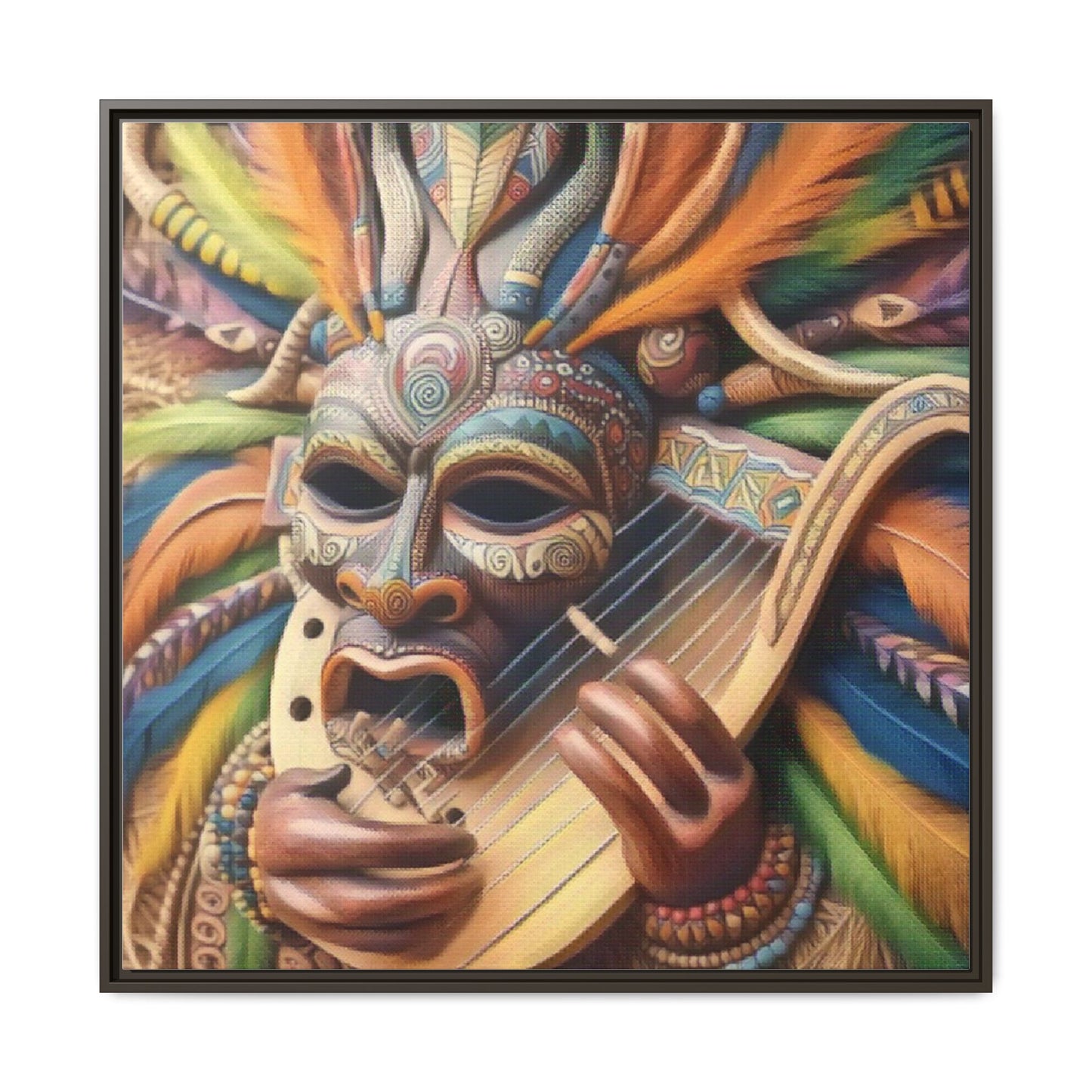 Colorful Tribal Mask Canvas — Framed Matte Wall Art