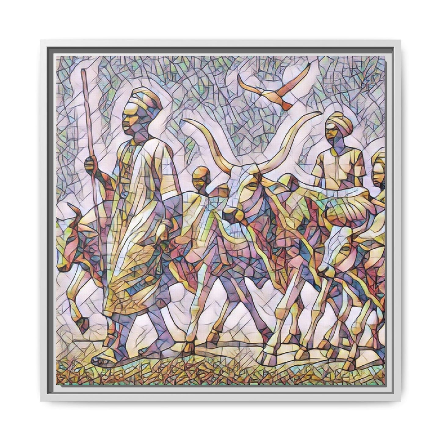 Framed Matte Canvas: Colorful African Herdsmen Art Print