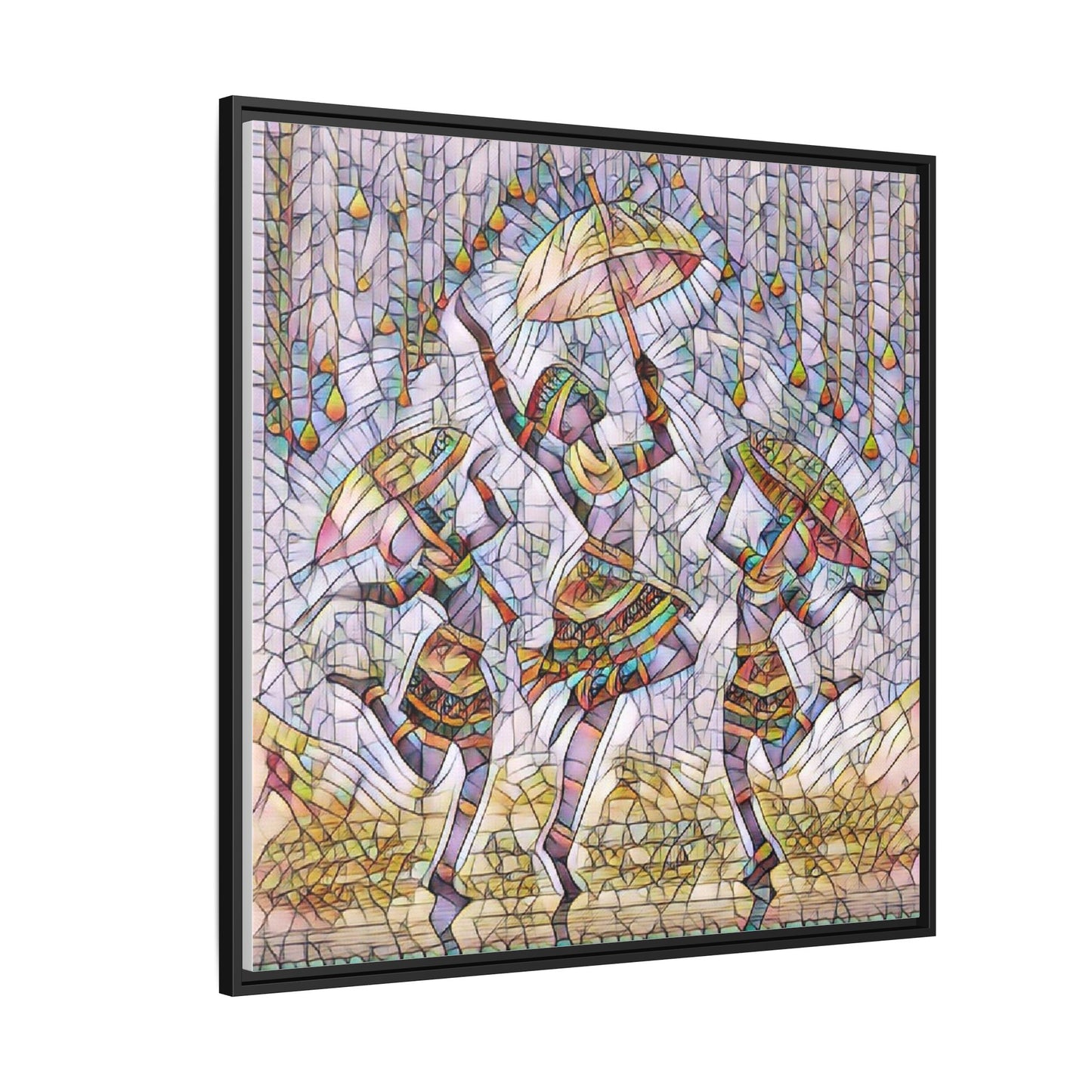 Colorful African Dance Framed Canvas Art — Umbrella Dancers Wall Decor