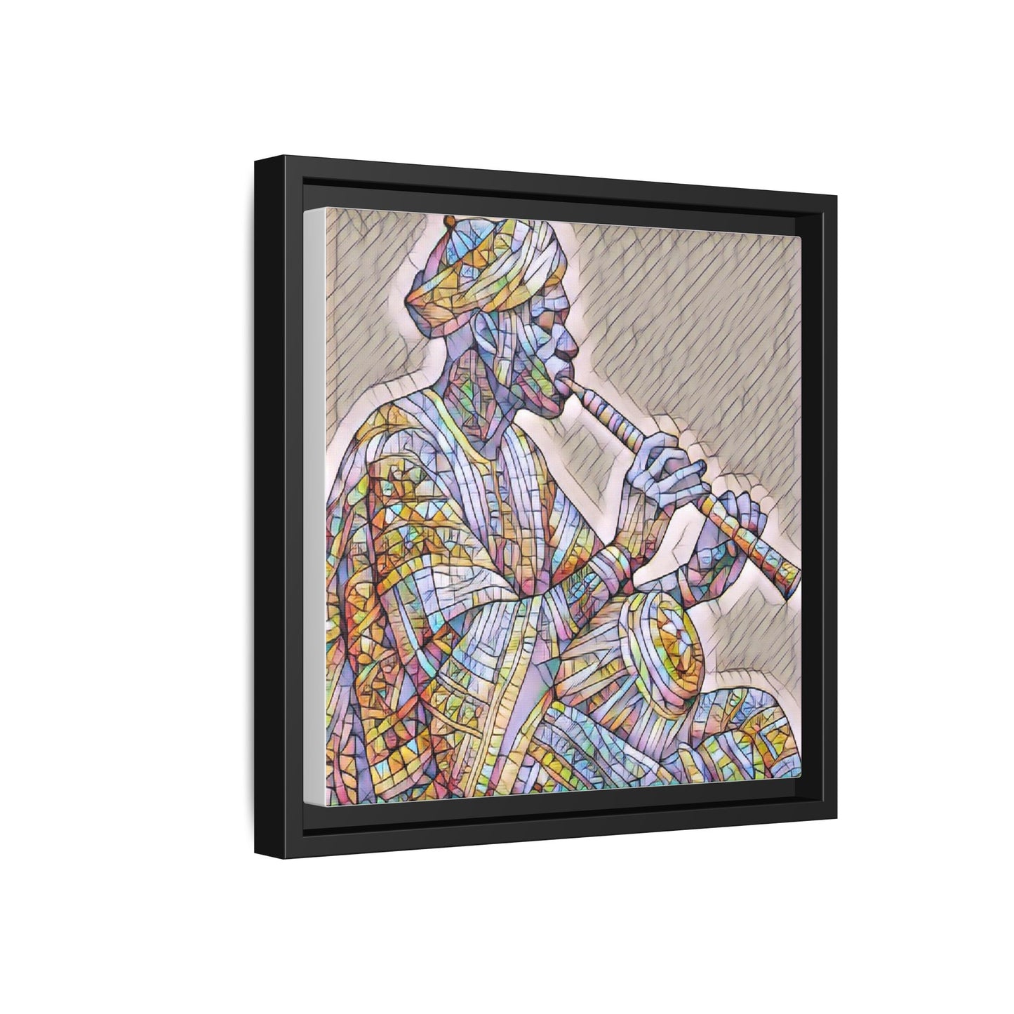 Framed Canvas Art — Colorful Middle Eastern Flute Player Print