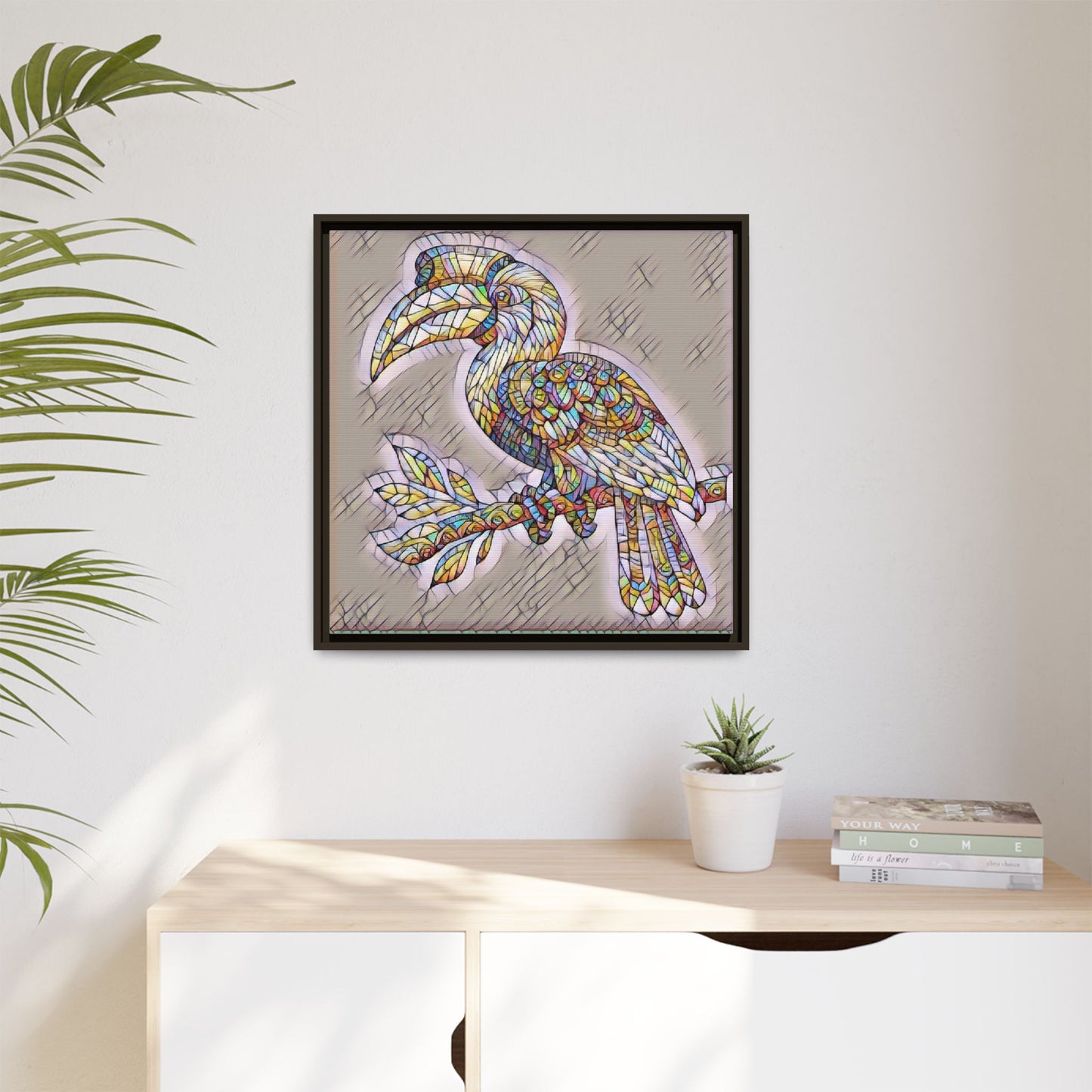 Colorful Stained Glass Toucan Matte Canvas Framed Wall Art