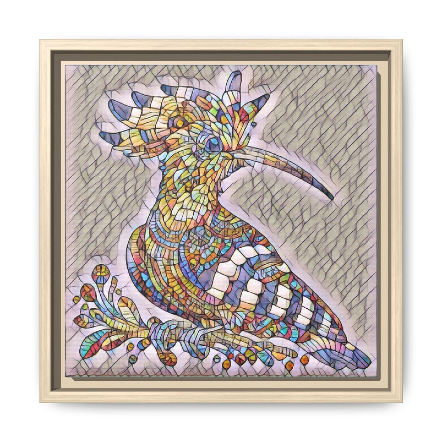 Colorful Mosaic Bird Matte Framed Canvas Wall Art