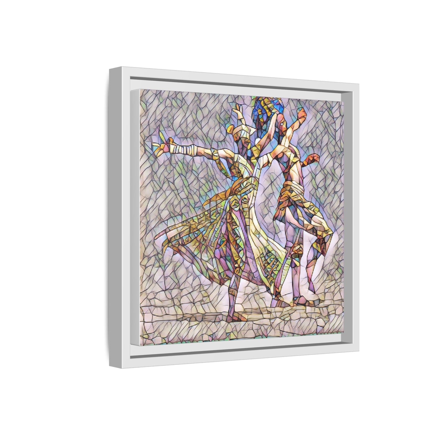 Framed Matte Canvas Wall Art — Abstract Dancers in Stained Glass Style
