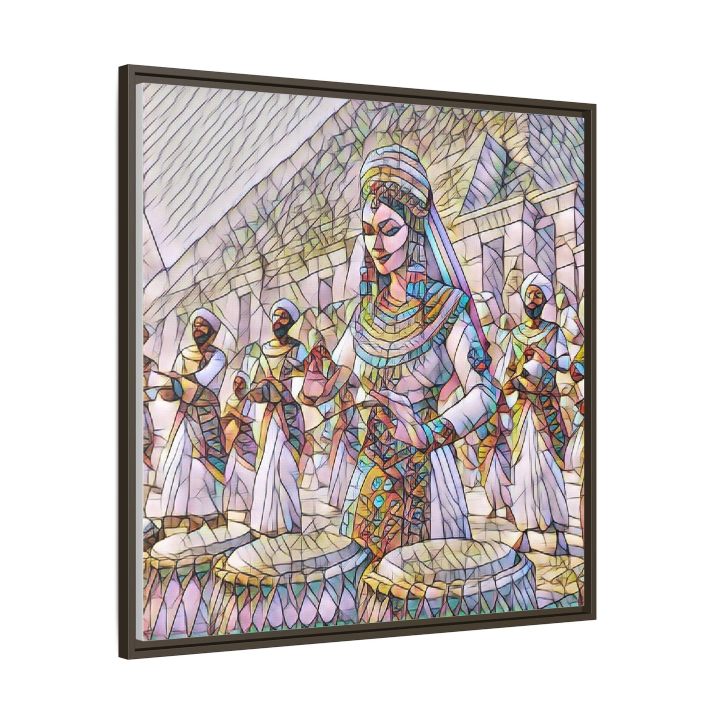 Egyptian Drummers Framed Canvas Art — Colorful Egyptian Dancer Wall Decor