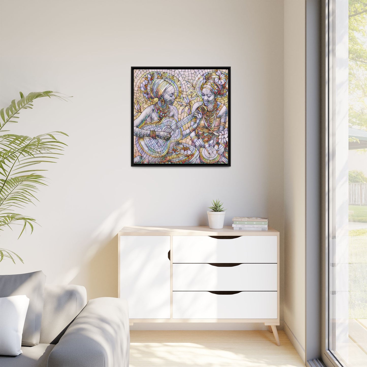 Framed Canvas Art – Colorful Mosaic Musicians Wall Decor