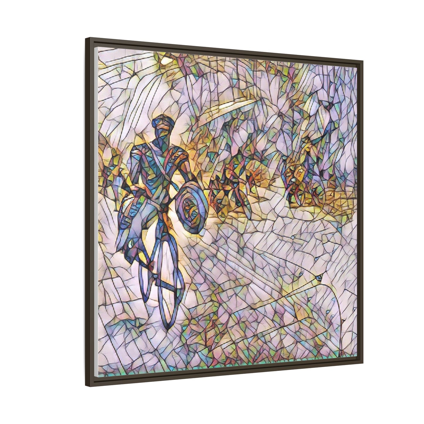 Cyclist Mosaic Matte Canvas Framed Wall Art — Colorful Biking Scene