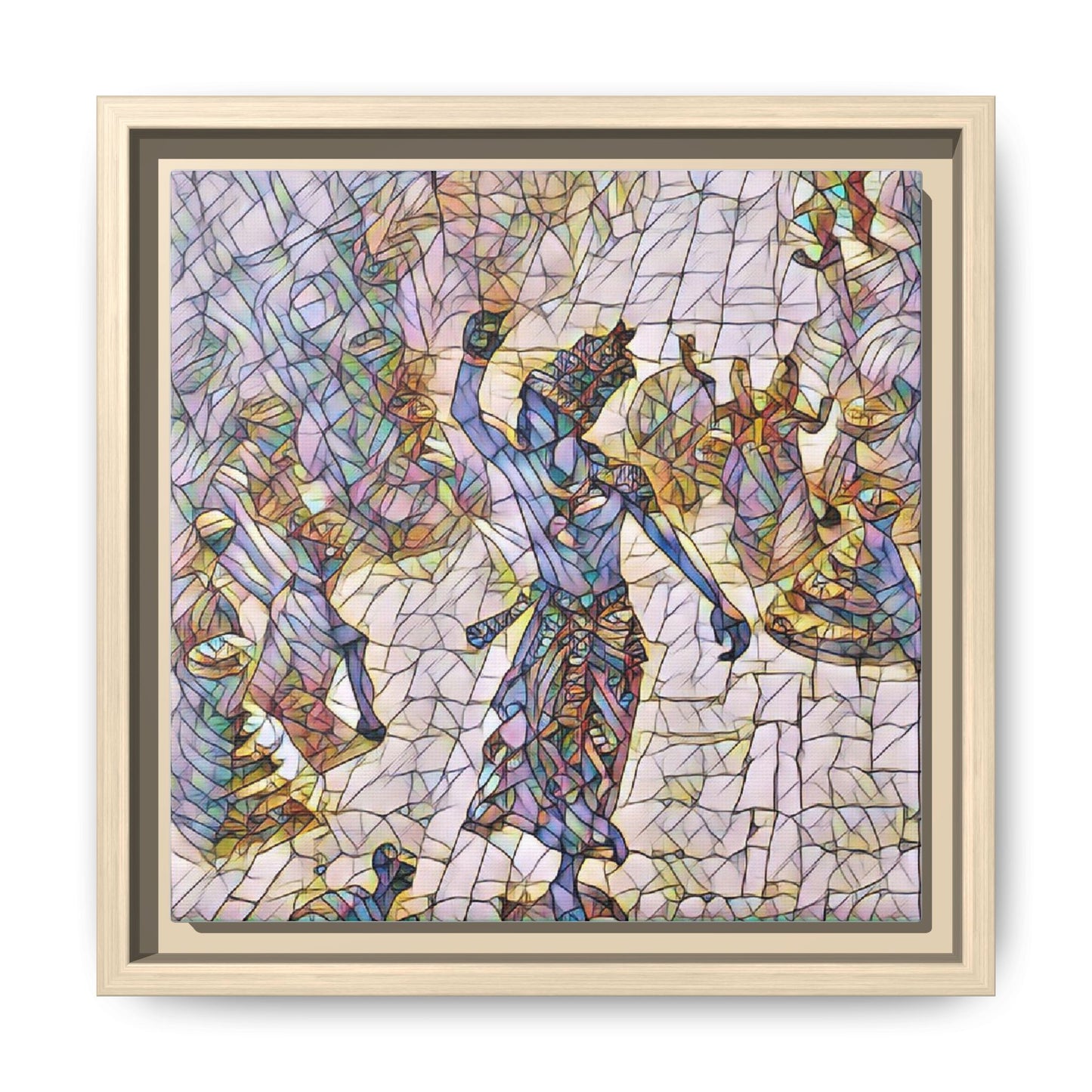 Framed Canvas Art — Colorful Mosaic Krishna Dance Print