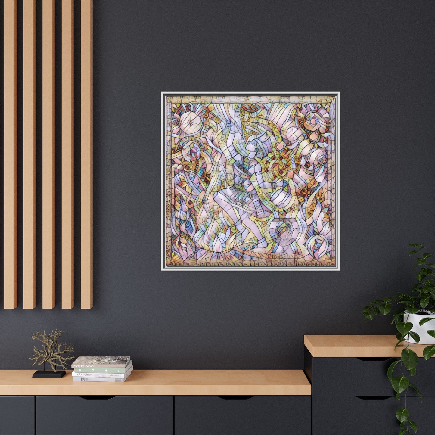 Abstract Stained Glass Dance Matte Framed Canvas