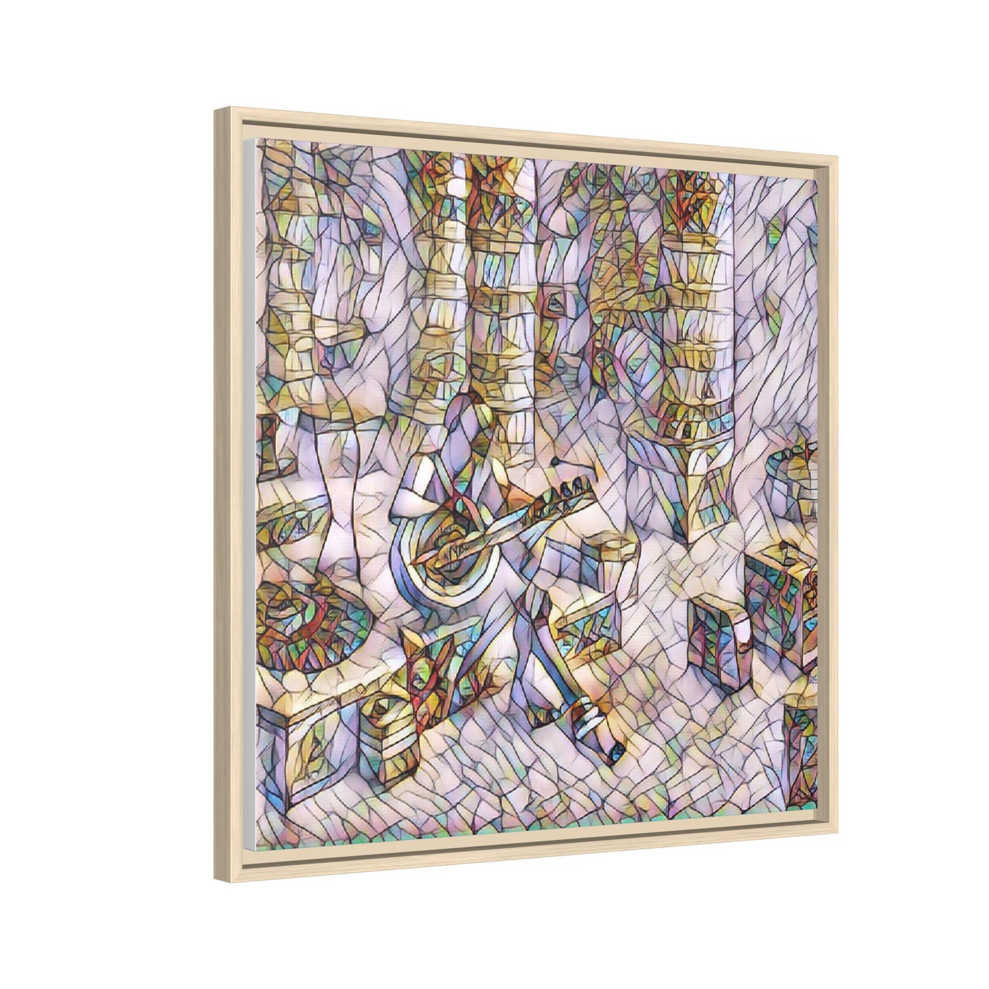 Framed Matte Canvas Art - Abstract Guitarist in Colorful Mosaic