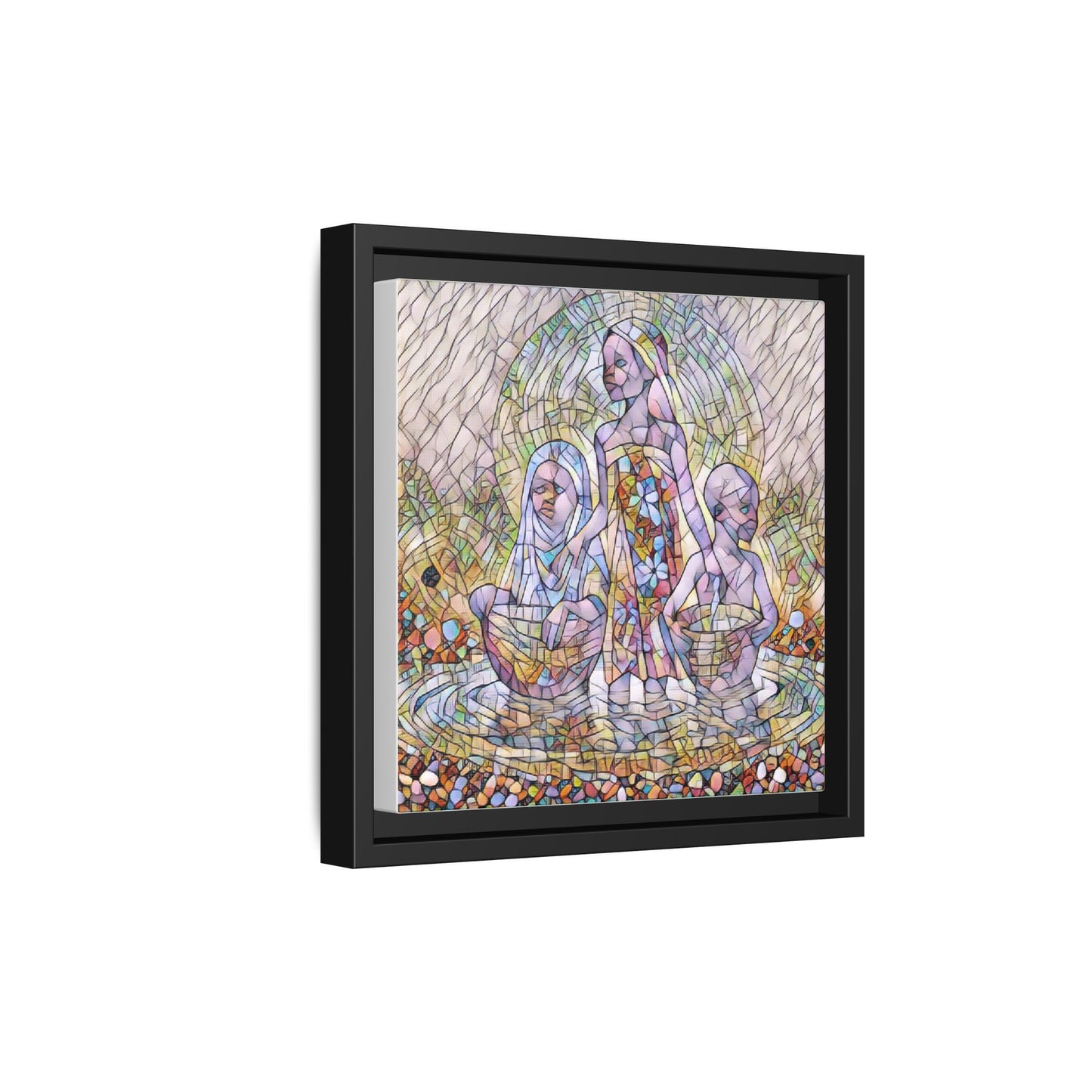 Framed Matte Canvas Art — Stained Glass Trio Women Illustration