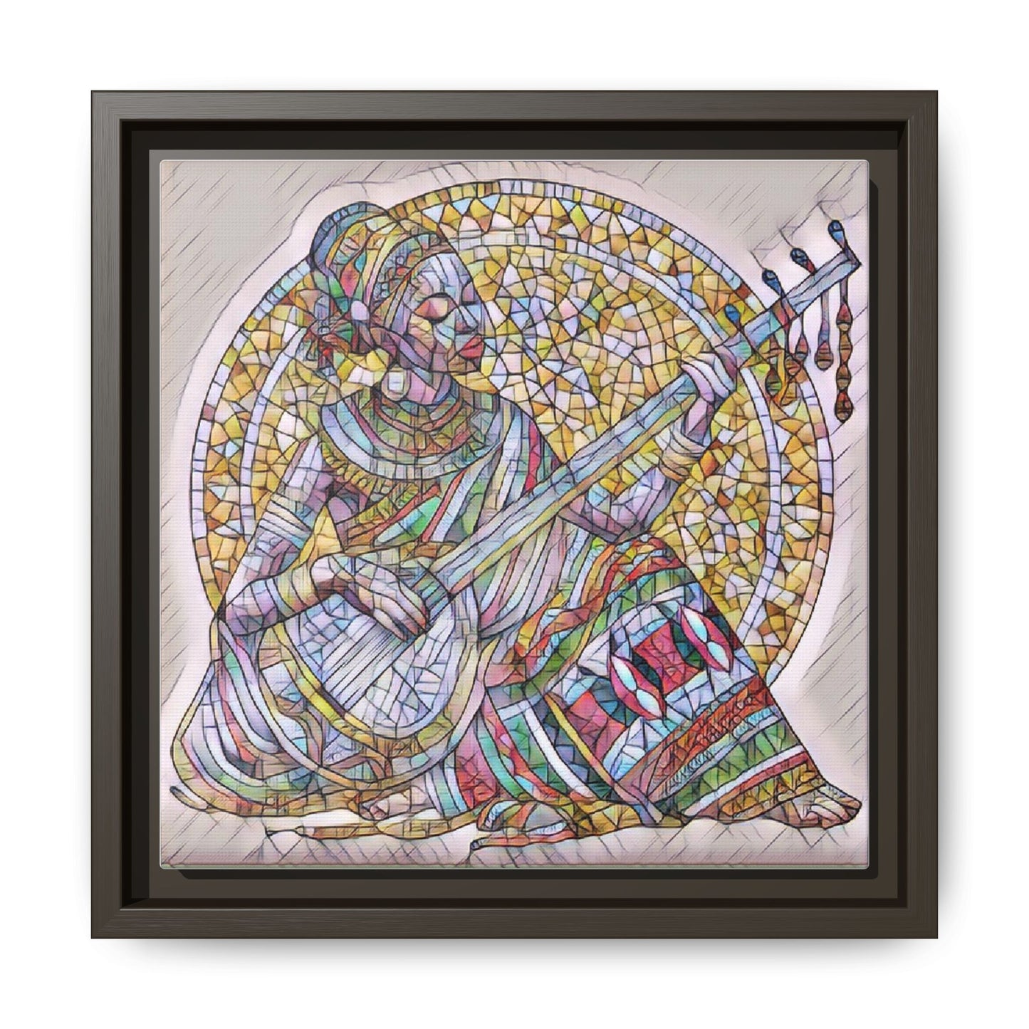 Framed Canvas Art - Colorful Mosaic Musician Wall Decor