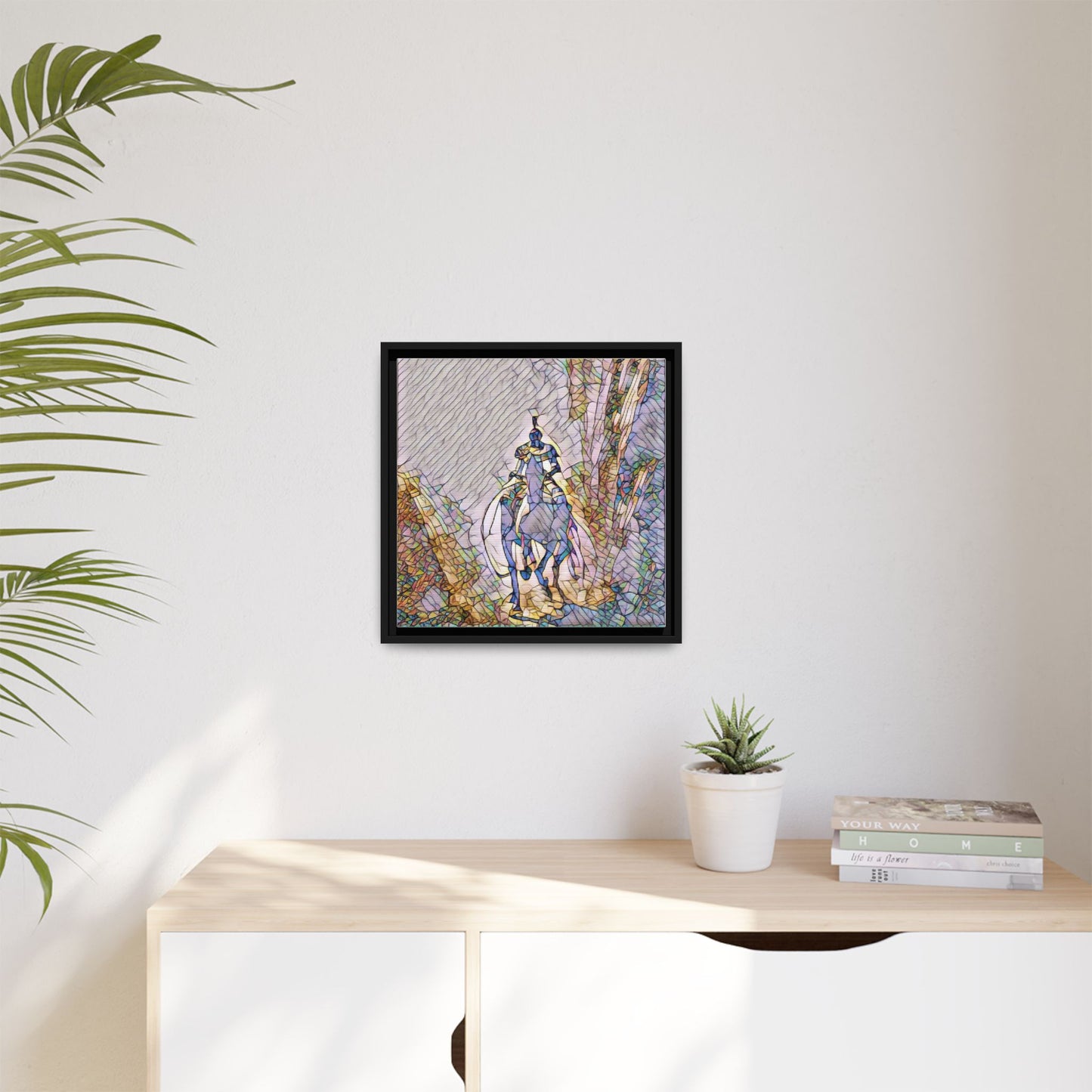 Stained-Glass Knight Matte Framed Canvas Wall Art