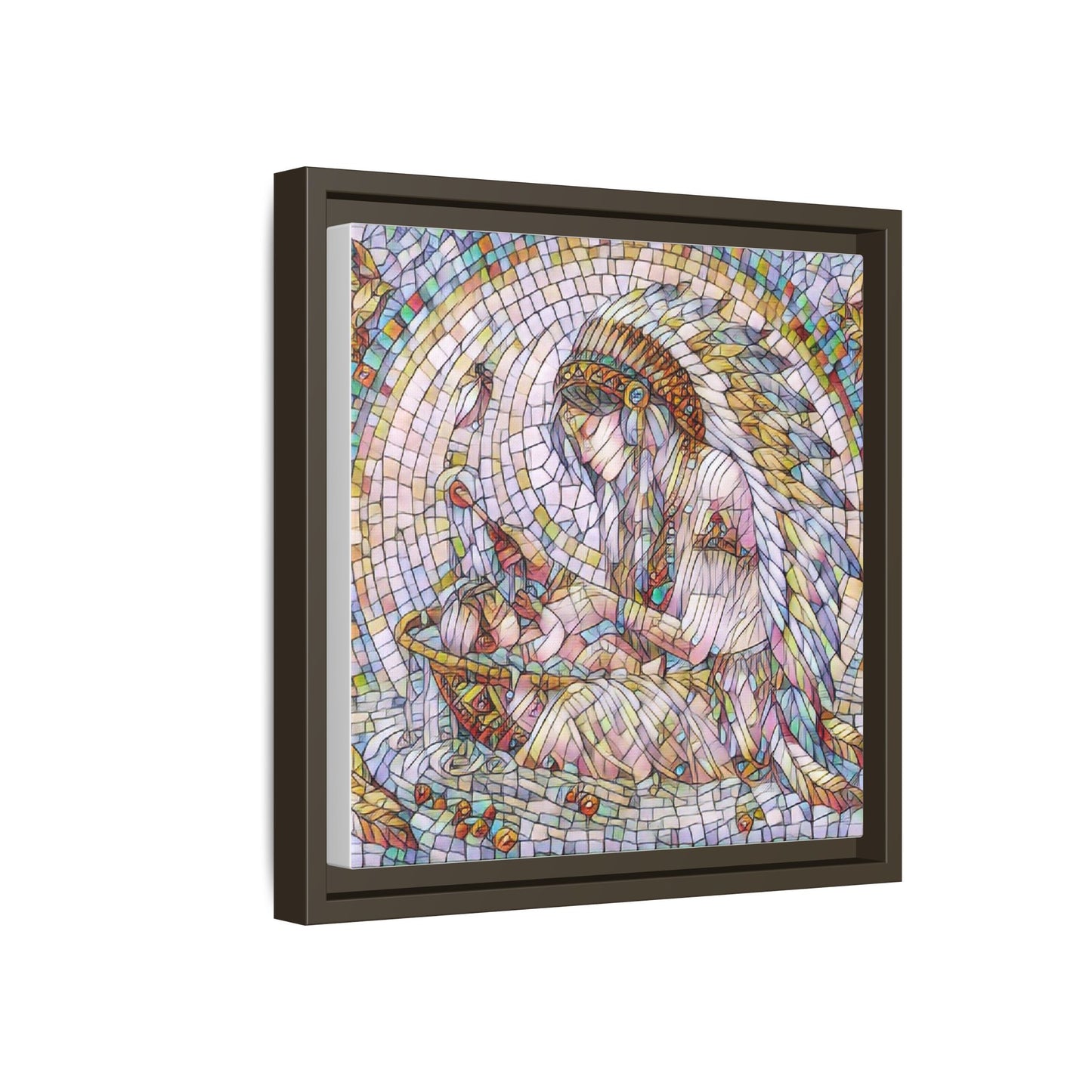 Framed Mosaic Native Mother & Child Matte Canvas Art