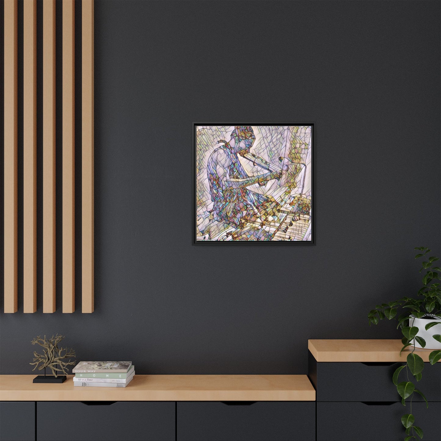 Abstract Violinist Matte Framed Canvas – Colorful Musical Art Print