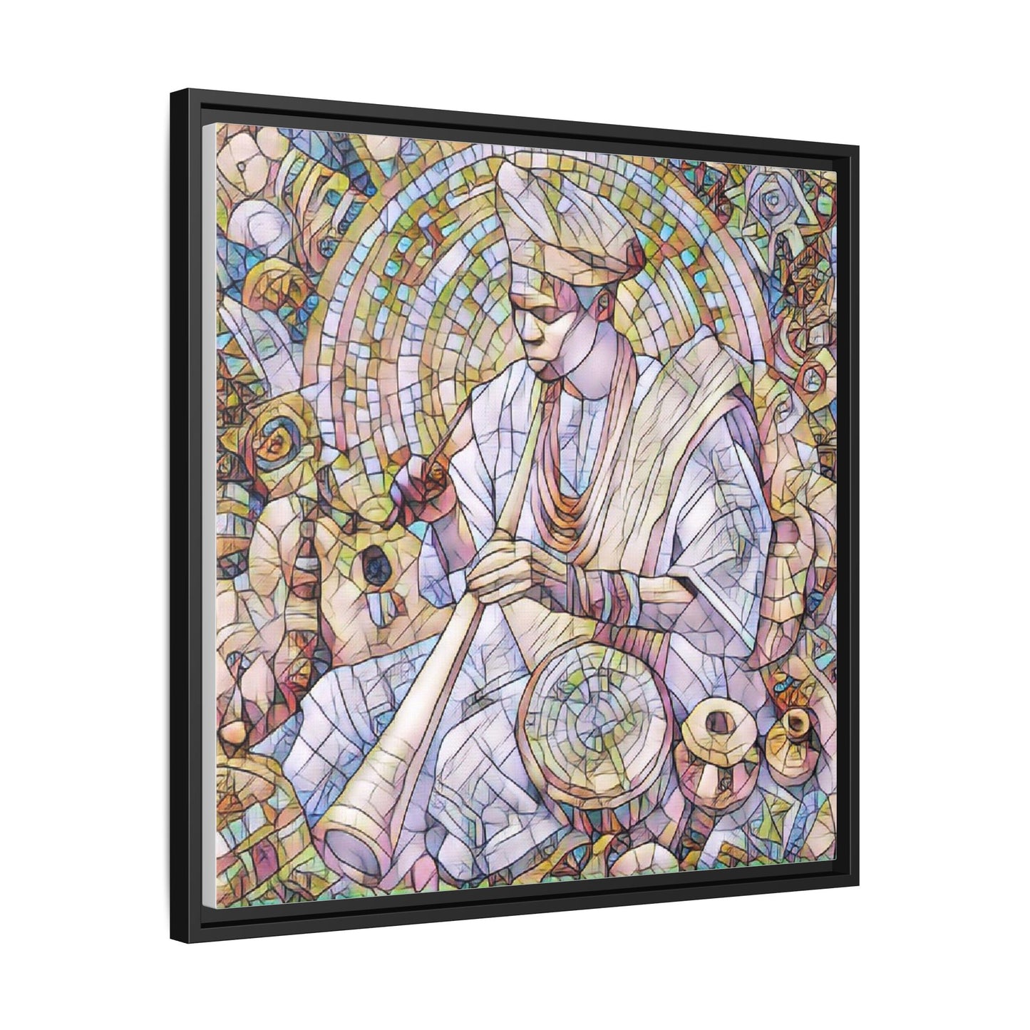 Framed Matte Canvas Print — African Drummer Mosaic Art