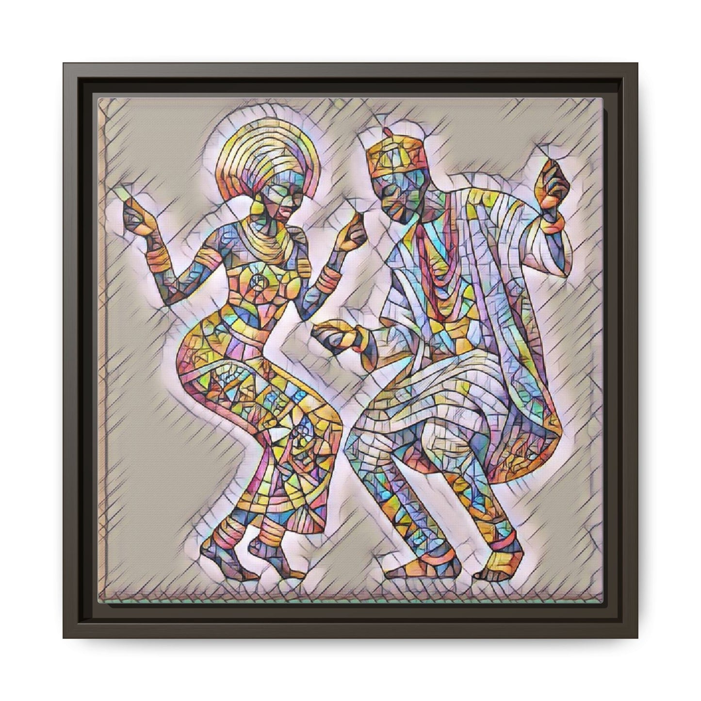 Afrobeat Dancers Framed Canvas Art — Colorful Mosaic African Dance Print