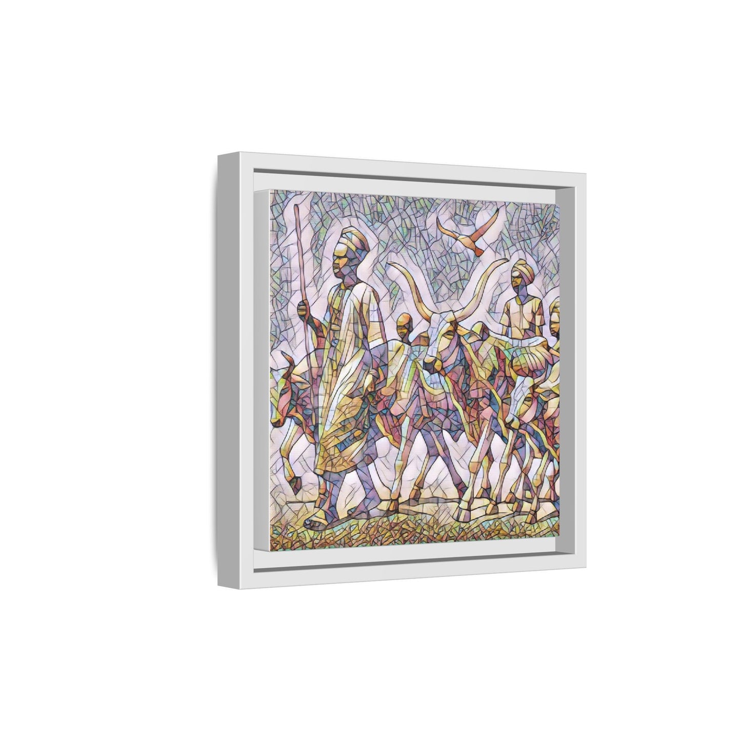 Framed Matte Canvas: Colorful African Herdsmen Art Print
