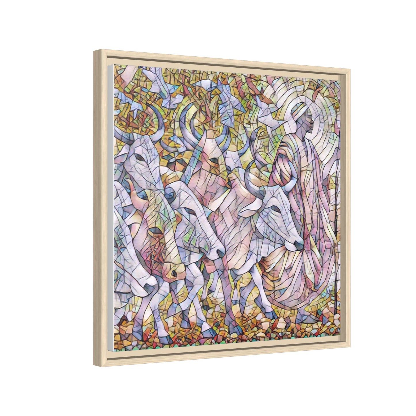 Framed Matte Canvas Art — Stained-Glass Style Cattle Herd