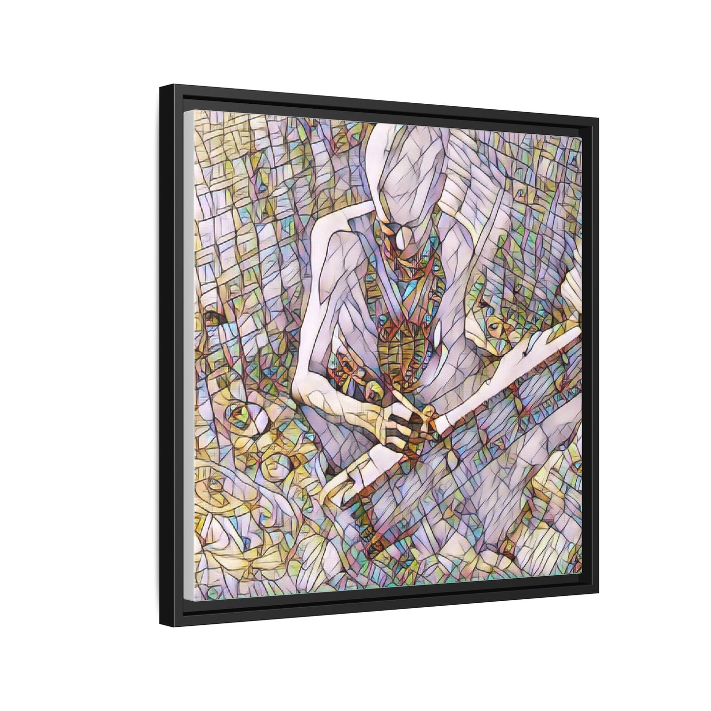 Abstract Fantasy Warrior Matte Framed Canvas — Colorful Stained-Glass Style Art