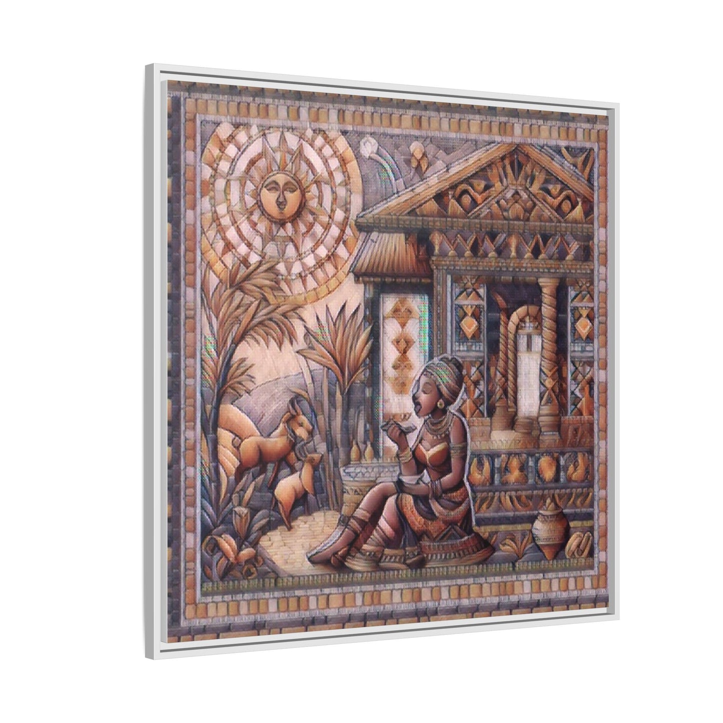 Egyptian Goddess Mosaic Framed Canvas Art — Colorful Ancient Ritual Wall Decor