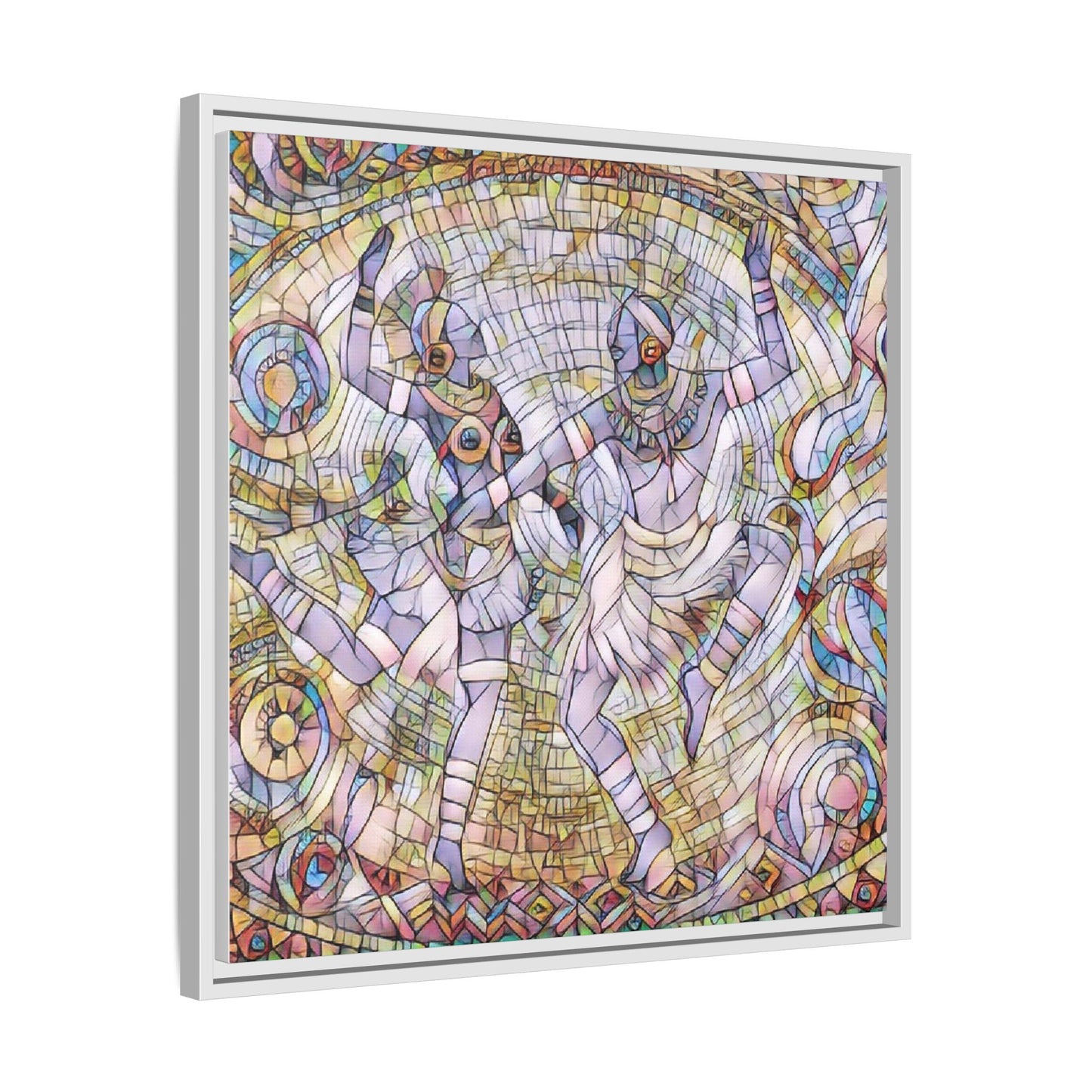 Abstract Dancers Matte Framed Canvas Wall Art — Multi‑Color Stained Glass Style