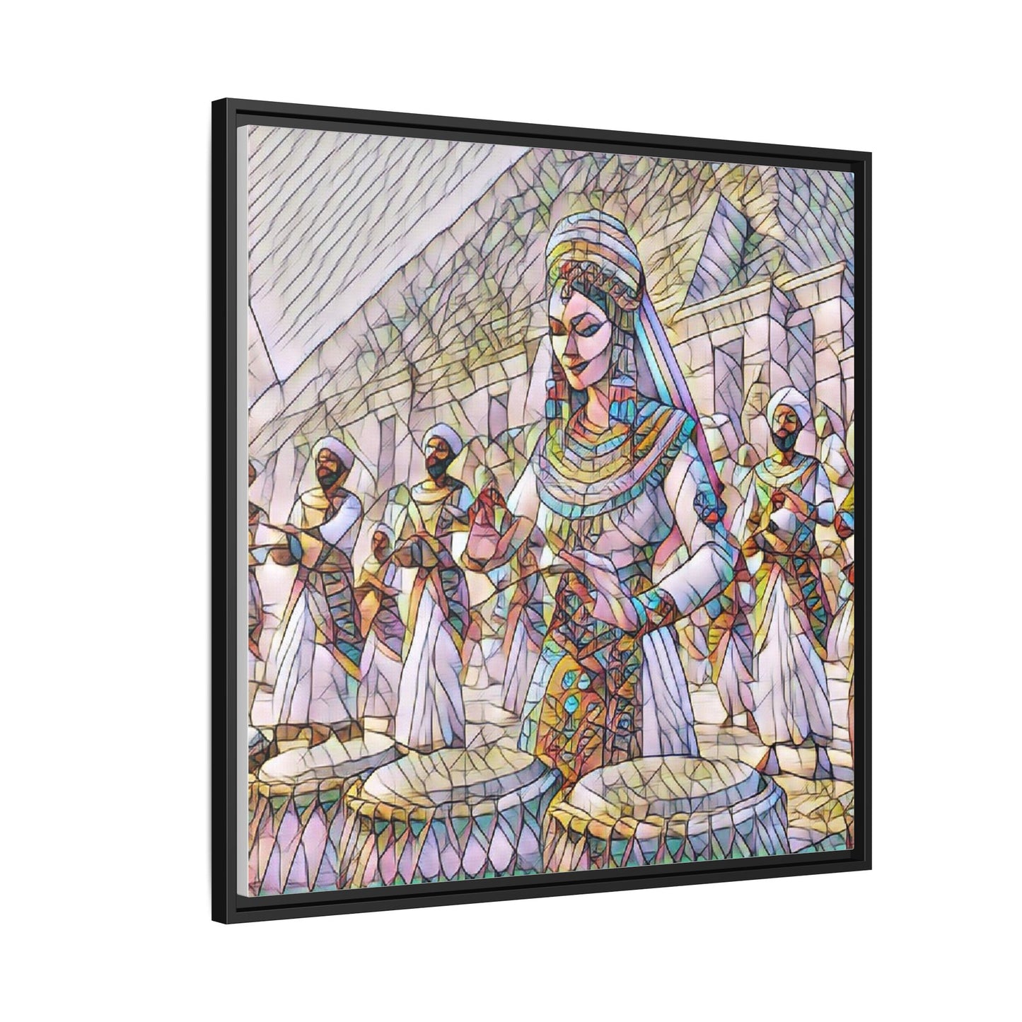 Egyptian Drummers Framed Canvas Art — Colorful Egyptian Dancer Wall Decor