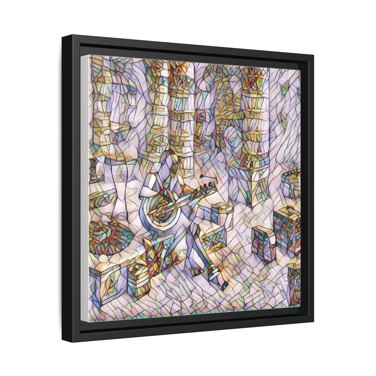 Framed Matte Canvas Art - Abstract Guitarist in Colorful Mosaic