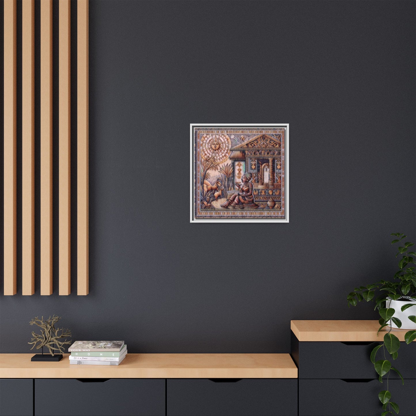 Egyptian Goddess Mosaic Framed Canvas Art — Colorful Ancient Ritual Wall Decor