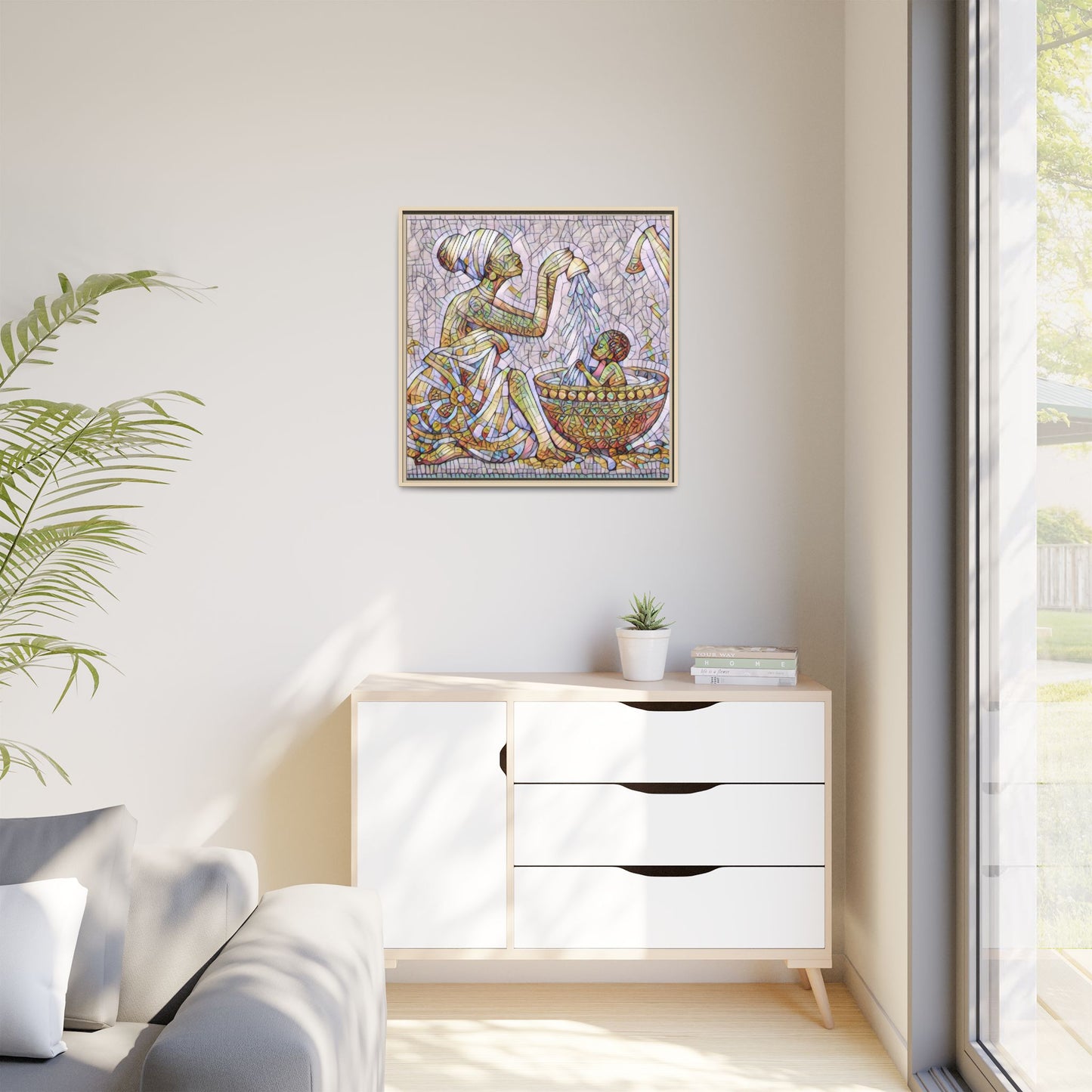 African Mother and Child Mosaic Matte Canvas (Framed)