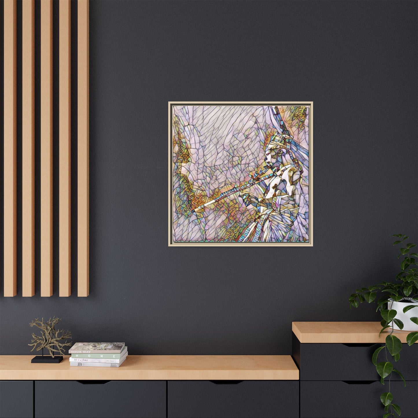 Abstract Tribal Flutist Matte Canvas Framed Wall Art