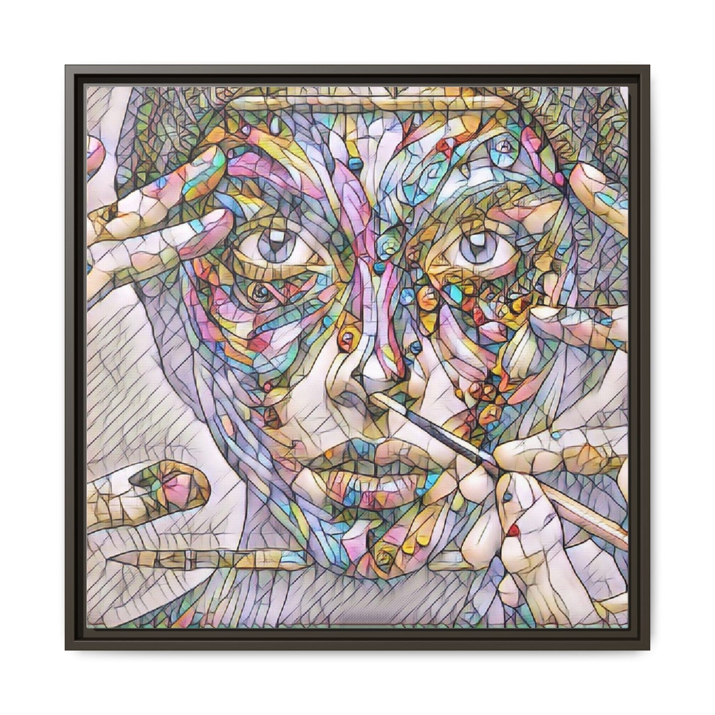 Framed Abstract Mosaic Face Canvas — Colorful Modern Wall Art