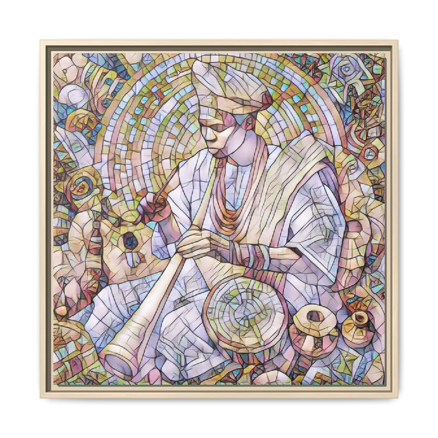 Framed Matte Canvas Print — African Drummer Mosaic Art
